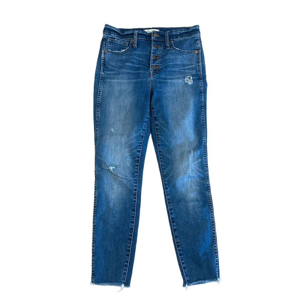 Madewell 10 inch high rise skinny stretch jeans lightly distressed button fly 29